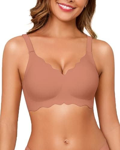 Seamless Jelly Bras for Women No Underwire Push Up Bra Full Coverage V-Neck Wirefree Bralettes Soft T-Shirt Everyday Bra, Red, 4X-Large - Image 1