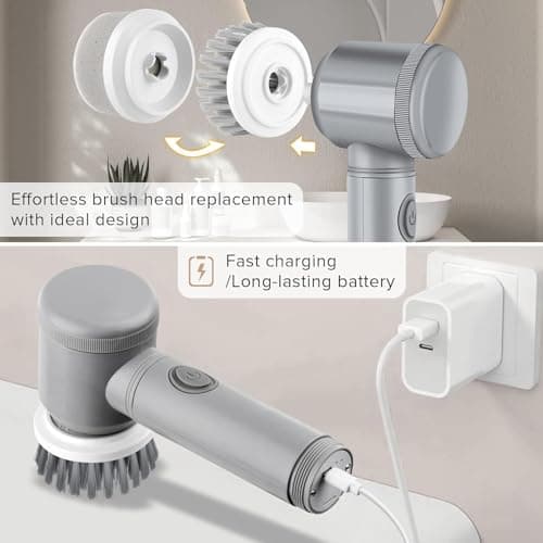 HFLYJPYW Electric Spin Scrubber - Shower Scrubber,Bathroom Scrubber Electric,for Cleaning Tub, Floor, Tile, Window, Sink, Kitchen Cleaning with 6 Electric Cleaning Brush Head (8) - Thumbnail 3