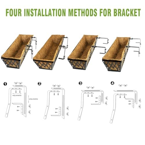 Karlliu 4 Pack 30 Inch Window Boxes Planters Railing Planter Box with Adjustable Brackets for Porch Fence Patio Balcony Hanging Flower Baskets with Coco Liners for Outdoor Garden Decor - Bronze - Thumbnail 5