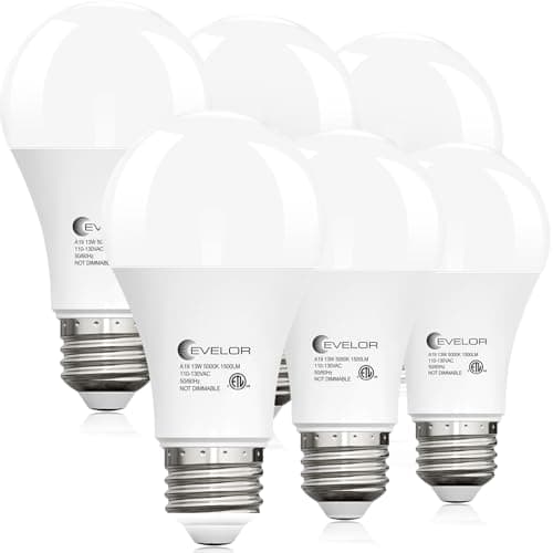 evelor 6-Packs A19 LED Light Bulbs,100 Watt Equivalent Daylight 5000K Bright Bulbs Efficient 13W,1500 Lumens E26 Base, Non-Dimmable, 15000-Hour Lifespan for Bedroom, Living Room, Office - Image 1