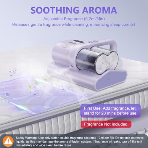 Cleera Mattress Vacuum Cleaner, 16KPa Suction, 14000RPM Tapping, 253.7nm UV-C Dual Optical Sensors, 400W Bed & Couch Vacuum, Dual Brushroll, Smart Dust Sensor, HEPA Filtration for Sofa Crib Carpet - Thumbnail 5