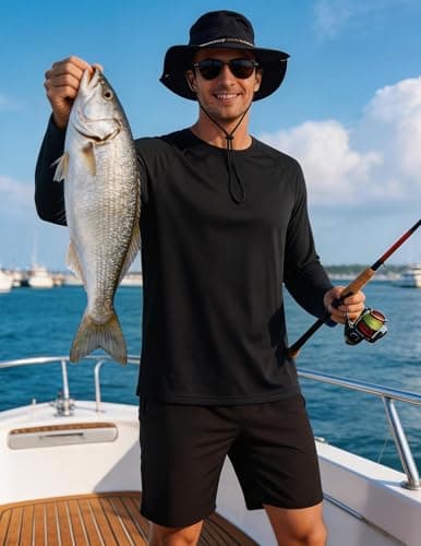 PINSPARK Sun Protection Shirts for Men Quick Dry UPF 50+ Long Sleeve Fishing Shirt for Men Rash Guard Swimming Shirts Black - Thumbnail 3