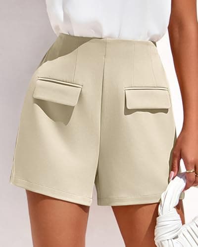 KIRUNDO Shorts for Women Dressy Casual 2026 Summer Elastic High Waisted Wide Leg Suit Tailored Business Work Shorts Pockets(Beige, X-Large) - Thumbnail 3