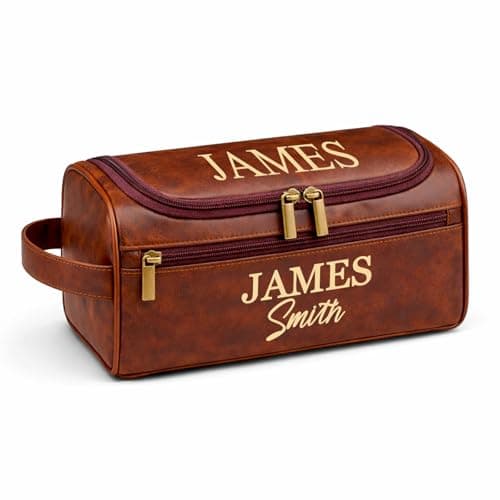 Xpanrous Personalized Travel Toiletry Bag - Hanging Toiletry Bag for Men Water Resistant Leather Shaving Bag with Large Capacity for Travel, Custom Engraving Gift for Husband Dad (Brown) - Image 1