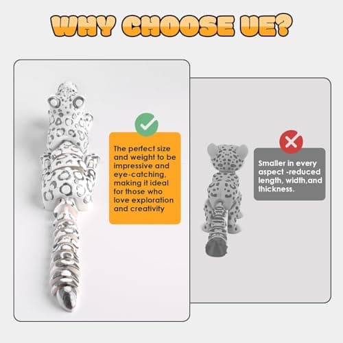 3D Printed Snow Leopard, 8.3" 3D Printed Animal, 3D Printed Toys for Stress Relief, Easter Eggs Animals Figurines, Easter Basket Stuffers Toys for Boys Kids Teen 5-7 4-6 8-12 (Snow Leopard Toy) - Thumbnail 4