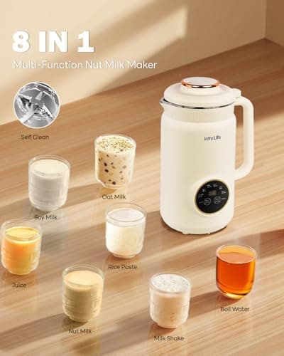 IntreLife 34 oz Nut Milk Maker Machine, 8 in 1 Soy Milk Maker with Nut Milk Bag, Plant Based Milk Maker for Almond, Oat, with Delay Start/Keep Warm/Self Cleaning, Cream - Thumbnail 2