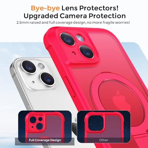 MOCCA Design for iPhone 15 Case with Magnetic Invisible Stand [Full Camera Protection] [Compatible with Magsafe] Military Drop Shockproof Translucent Matte Phone Case Cover 6.1",Red - Thumbnail 3