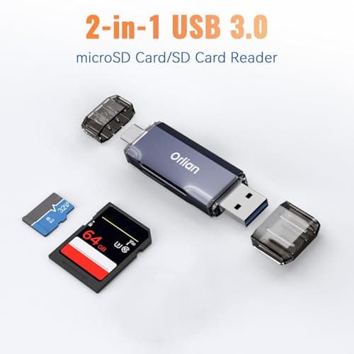USB 3.0 SD Card Reader,Dual Slots USB 3.0 Type C to Micro SD Card Adapter, Memory Card Reader Adapter for MicroSD, SDHC, SDXC, RS-MMC, MMC, Compatible with Laptop, iPhone 16/15,MacBook Android (Gray) - Thumbnail 2