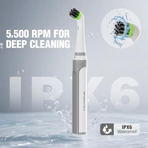 WORKPRO Cordless Grout Brush Set, 5500RPM Power Scrubber, IPX6 Waterproof Electric Scrubber with Type-C Charging Cable and Replaceable Brush Heads for Cleaning Grout, Tiles, Grime, and Crevices - Thumbnail 4