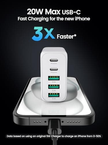 EIZLXQ USB C Charger Block,50W 5-Port Fast Wall Charger,Dual Type-C & USB-A Multiport Charging Cube for iPhone 17/16/15/14/13 Pro Max,iPad,Samsung Galaxy–2 Pack,White - Thumbnail 2