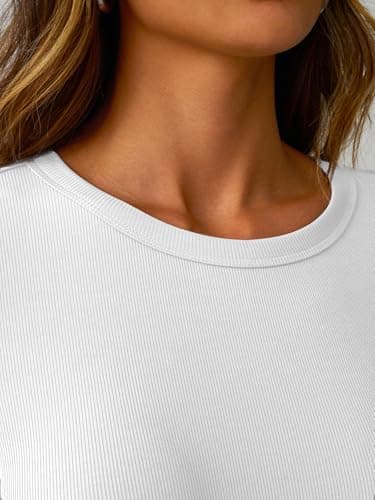 GKBK Womens Long Sleeve Ribbed Tops Fitted Stretch Casual Crewneck Basic Tee Shirts Tight Layering 2026 Fall Fashion Outfits White L - Thumbnail 5