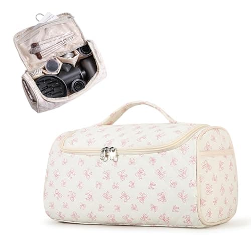 GISMTR Quilted Hair Tools Travel Case, Cotton Portable Storage Bag with Hanging Hook for Hair Curler Accessories, Cute Dustproof Travel Organizer