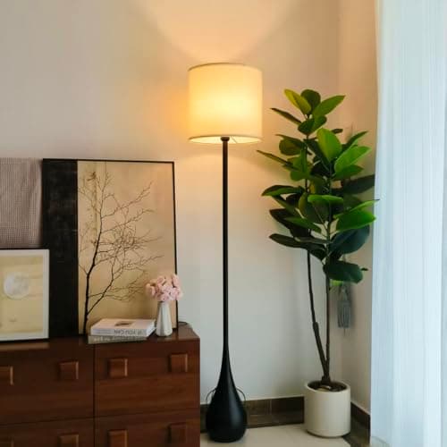DLITISH Boho Floor Lamp 71 Inch Extal Tall, Modern Torchiere Lamp with Beige Linen Drum Shade, Large Farmhouse Black Teardrop Base Standing Lamp for Living Room, Bedroom, Corner, Office - Thumbnail 3