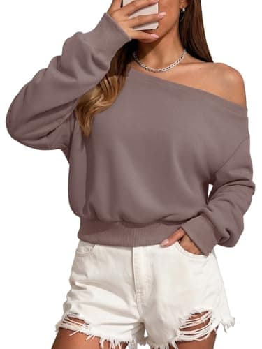 ATHMILE Womens Purple Off the Shoulder Sweatshirt Crop Top Long Sleeve Pullover Comfy Sexy Y2K Casual Fall Outfits 2026
