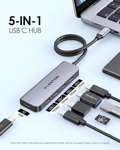 LENTION 4-Port USB C Hub with Long Cable 2FT, USB C Hub Multiport Adapter 4 x Type C 3.2 10Gbps, 100W PD Charging USBC Splitter, Compatible with 2025-2018 MacBook Pro/Air, 2026 MacBook Neo and More - Thumbnail 2