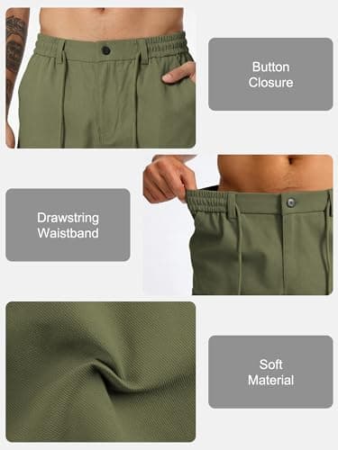 TRFIC Mens Cargo Shorts Casual Sweat Shorts with Button Drawstring Multi Pockets for Work Hiking Outdoor - Thumbnail 5