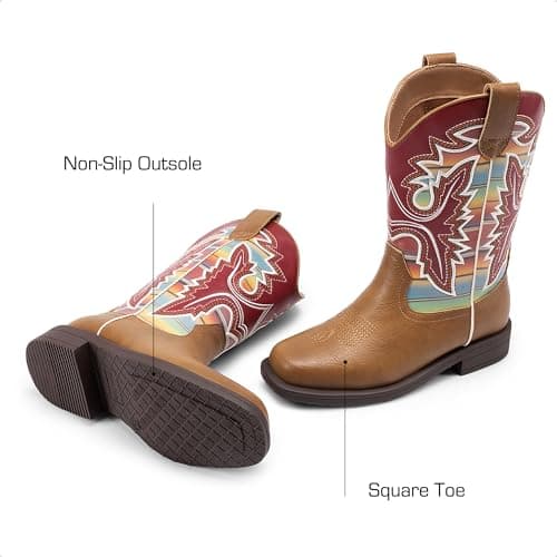 DREAM PAIRS Boys Girls Cowboy Boots Toddler Mid Calf Western Boots Square Toe Riding Boots for Kids,Size 10 Toddler,Brown/Multi,KKUMMB2502 - Thumbnail 5