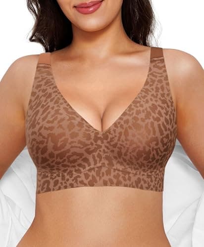 Popilush Seamless Bras for Women - Wireless Comfortable Bra Push Up Bralette Full Coverage Deep V Leopard Print Bra Everyday Bras - Image 1