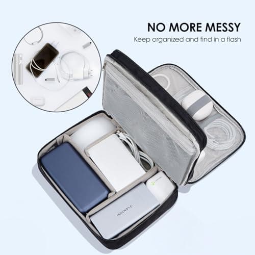 LENTION Cable Electronics Organizer Bag Pouch, Travel Cord Organizer Carry Case Waterproof Double Layers All-in-One Storage Bag Carrying for Cable, AirPods, Charger, Power Bank, Earphone Black - Thumbnail 5