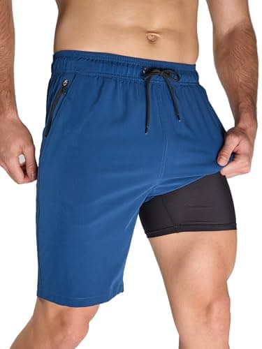 Arcweg Men's Swim Trunks XL Cyan Blue with Compression Liner and Zipper Pockets Quick Dry Bathing Suit Board Swimming Shorts - Image 1