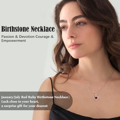 JACUPO Heart Birthstone Silver Necklace for Women(01/07 - Ruby) - Thumbnail 4