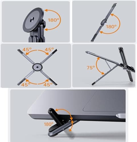 Laptop Stand for Desk, Foldable Aluminum Alloy Magnetic Computer Riser, Ergonomic 8-Level Adjustable Height Travel Laptop Holder,Multi-Functional Stand for 10–16"Laptop,4–13" Tablet and Phone - Thumbnail 5