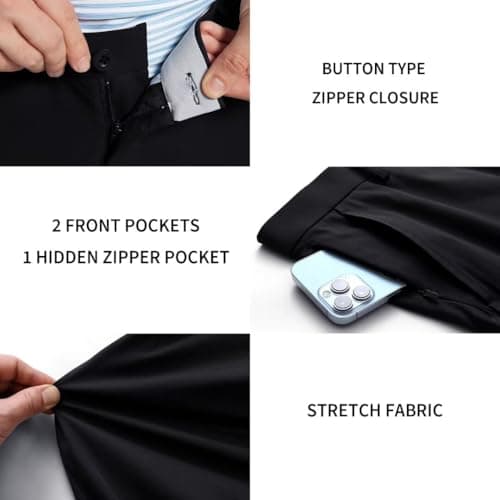 M MAELREG Dress Pants for Men Straight Fit Stretch Quick Dry Lightweight 5 Pockets Business Casual Golf Pants Men Black - Thumbnail 5