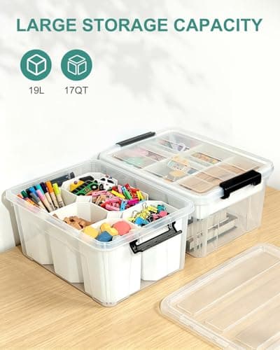EOENVIVS 17 QT Clear Craft Storage Organizer Box with Removable Tray, Plastic Storage Bins with lids for Kids Art Supplies, Toys, Beads, Tools, Sewing & Classroom - Thumbnail 6