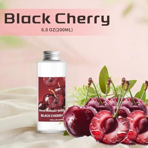 STRN Reed Diffuser Oil Refill, Black Cherry Scented Diffuser Oil Refills with 6 Reed Sticks 200ML(6.8fl.oz), Room Fresheners for Home, Long-Lasting Fragrance for Living Room, Bedroom, Office - Thumbnail 2