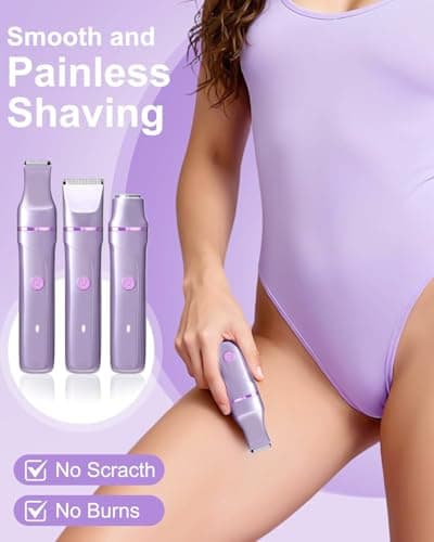 Bikini Trimmer for Women - Painless Electric Razors for Silk Skin,Cordless Electric Shaver for Trip,Replaceable Trimmer for Women,IPX7 Waterproof & Easy Cleaning,Ceramic Blade,USB Charge Dock Purple - Thumbnail 3
