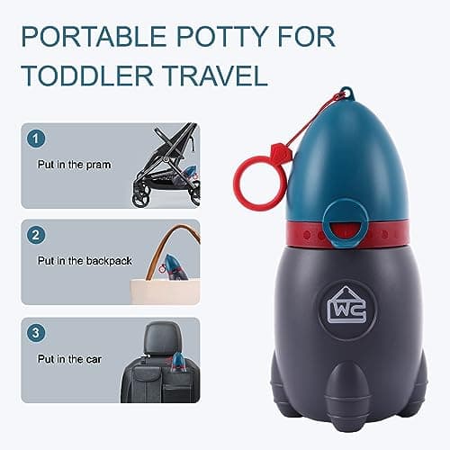 DIJIAMEIYA Portable Potty for Kids – Leak-Proof Rocket Travel Urinal for Boys & Girls, Lightweight Road Trip Essential for Car, Camping, Potty Training, Easy-Clean Reusable Pot(Deep Blue) - Thumbnail 2