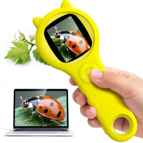 Kids Microscope for Summer Vacation, 500X Portable Digital Microscope with 2" IPS Screen, Beach Nature Discovery STEM Toy for Kids Age 5-12 (Yellow)