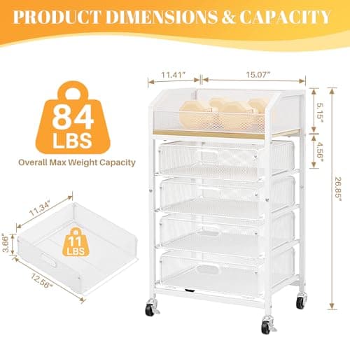 SUNALLY Makeup Organizer Cart with 4 Drawers, Rolling Makeup Storage Cart Metal Skincare Organizers, Large Vanity Storage Organizer Cosmetics Display Cases for Skin Care Perfume Nail Polish, White - Thumbnail 2