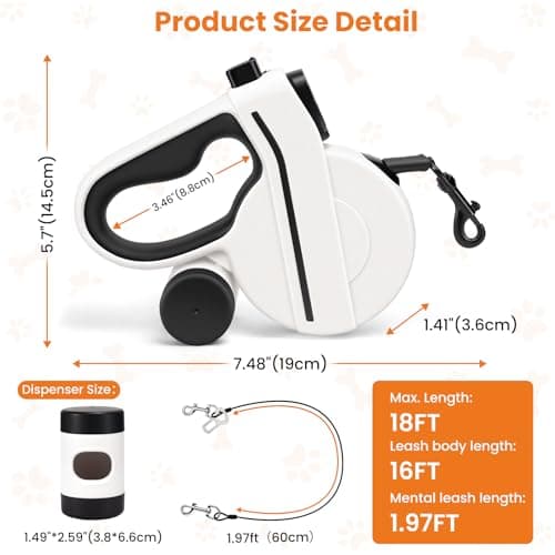 COSOWO Retractable Dog Leash with Light USB Charged LED & Reflective Tape, 16FT Flexi Dog Leash for Large Dogs, Tangle-Free Pet Lead with Poop Bag Holder, Night Safety, Black - Thumbnail 4