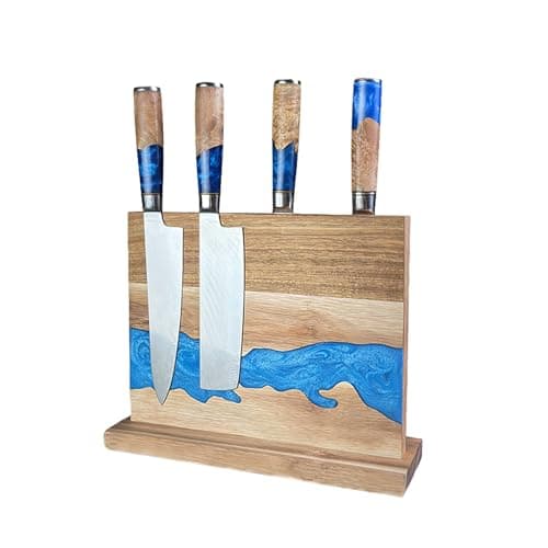 Magnetic Knife Holder - Double-Sided Blue Resin & Acacia Wood, River Design Knife Stand, 12.6 × 9.85 Inches (Knives Not Included) - Image 1
