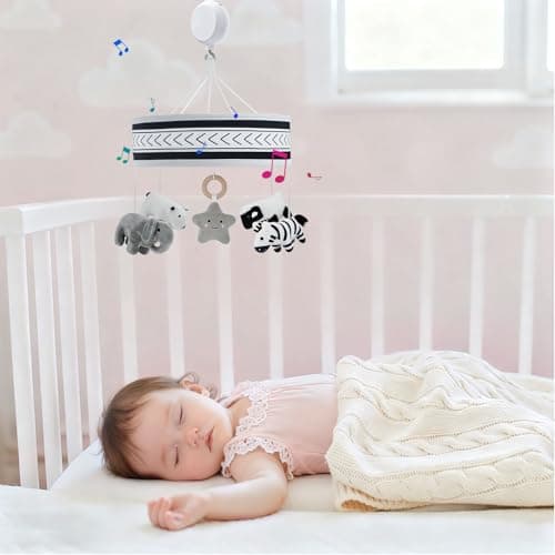 Lovvie & Joy Baby Crib Mobile,Mobile for Crib with 35 Lullabies and Stuffed Animals Hanging Toys for Newborns Boys and Girls,Black & White Animals Nursery Decor - Thumbnail 6
