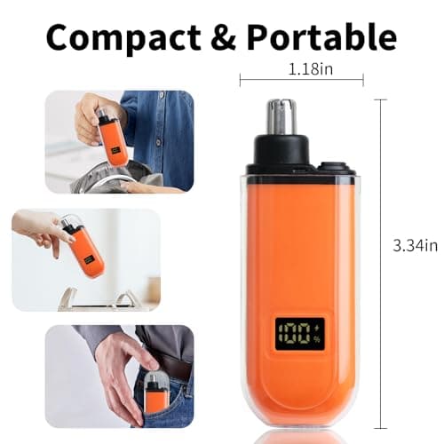 JERBEST Electric Nose Hair Trimmer for Women Men, Rechargeable Mini Travel Trimmer for Nose and Ear Hair Clippers Portable Trimming with LED Display - Thumbnail 5