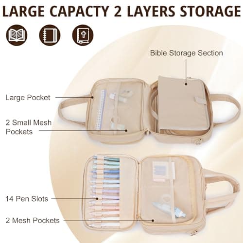 Large Bible Cover for Women,2 Compartments Bible Carrying Case With Handles Shoulder Strap, Soft Puffy Quilted Bible Bags With Book Cover Organizer, Bible Tote For Church Study Supplies Accessories - Thumbnail 3