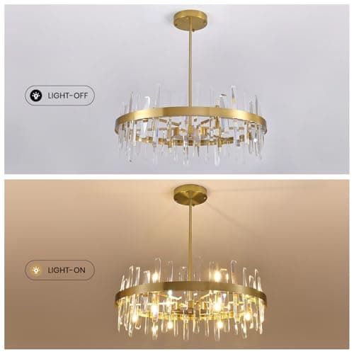 APBEAMLighting Modern Crystal Chandeliers Large for Dining Room, 12 Lights Round Chandelier 2-Tier Light Fixture Ceiling Hanging Lighting for Living Room Kitchen Island Entryway Foyer (31.5'') - Thumbnail 2