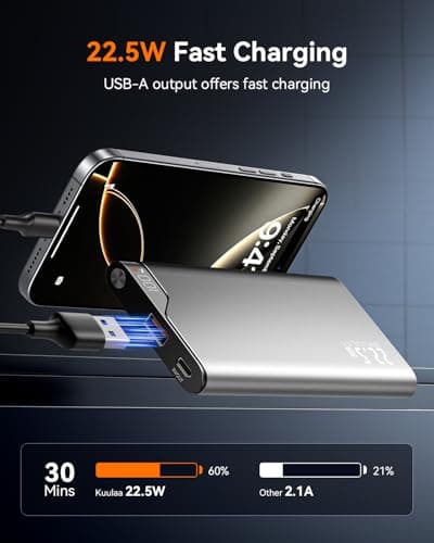 Kuulaa 2-Pack 10000mAh Portable Charger Power Bank, 22.5W Fast Charging Slim Battery Pack with USB-C in/Output & LED Display, Compatible with iPhone 17-12 Series, Samsung, Android - Thumbnail 3