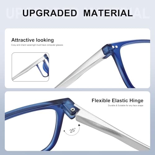 EYEREZI Reading Glasses for Men Square Lightweight TR90 Frame mens Accessories Computer Anti Blue Light Blocking Readers with Spring Hinge,2.5x Blue - Thumbnail 4
