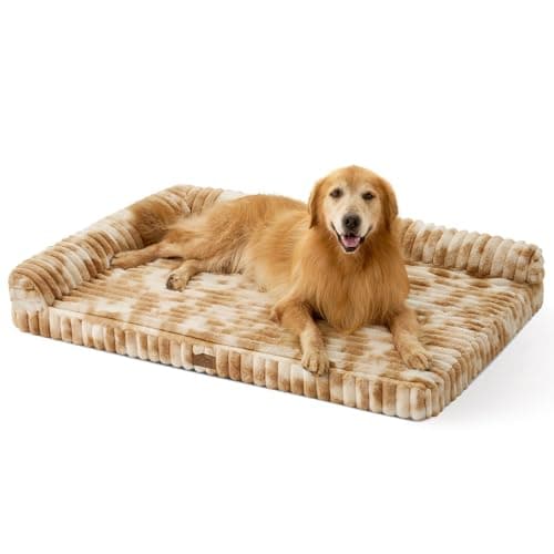 COZY KISS Faux Rabbit Fur Extra Large Dog Bed – 48"x35" Orthopedic Foam Couch with Sides, Removable Washable Cover & Waterproof Lining, Grey