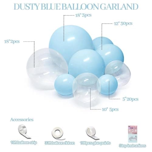 Light Blue Balloon Garland, Double Stuffed Pastel Baby Blue Balloon Arch Kit 18/12/5 Inch with Bubble Balloons for Easter Gender Reveal Baby Shower Birthday Wedding Graduation Party Decorations - Thumbnail 4