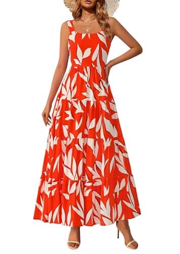 PRETTYGARDEN Womens 2026 Summer Dresses Fashion Clothing Floral Maxi Dress Ruffle Long Flowy Boho Beach Vacation Sundresses (Floral Orange Beige,Large) - Image 1