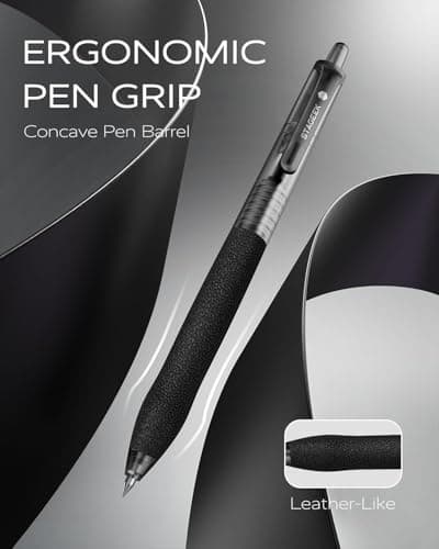 STAGEEK 0.5mm Gel Pens Fine Point Smooth Writing Pens, 12PCS Black Ink Pens, Retractable Leather-Like Black Gel Pens, Business Gel Pen for Journaling, Writing, School, Office Use (Black) - Thumbnail 4