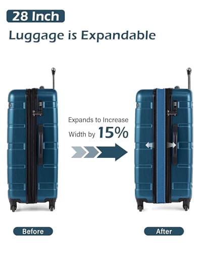 Coolife Luggage Set 3 Piece Hardside PC+ABS Suitcase with TSA Lock, Expandable Large Checked Luggage, Lightweight Rolling Carry On with Spinner Wheels(20/24/28 Inch, Caribbean Blue) - Thumbnail 6