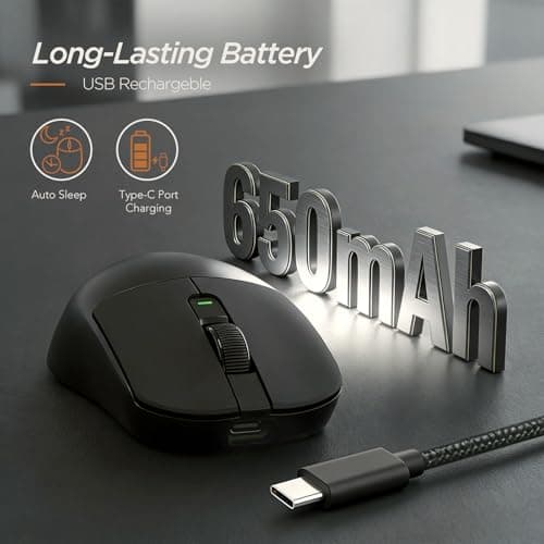 RK ROYAL KLUDGE RK MO3 Wireless Gaming Mouse, 48g Lightweight Computer Mouse, Bluetooth/2.4G/Wired Rechargeable PC Game Mice with Programmable Buttons, 6000 DPI, PAW3809 Sensor for Laptop/Mac, Black - Thumbnail 4