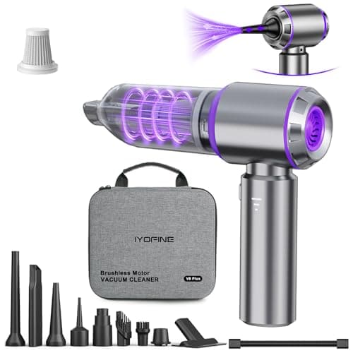 IYOFINE Vacuum/Air Duster 80,000RPM Super Power Mini Car Vacuum Cleaner 4-in-1 air Blower Gun Air Duster & Air Blower & Pump Hand Electric air Duster Handheld dust Blower Blower Cordless (Purple) - Image 1