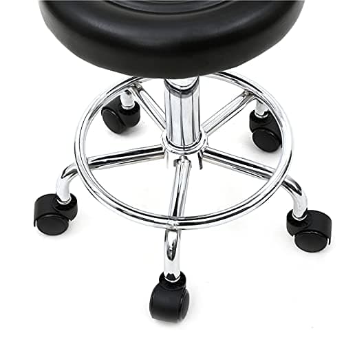 Round Bar Stool with Lines Rotation Counter Adjustable Height, Modern Bar Stools 360° Swivel PU Leather Armless Bar Chair for Kitchen Dining Living Bistro Spa, (Black, Round with line & Back) - Thumbnail 5