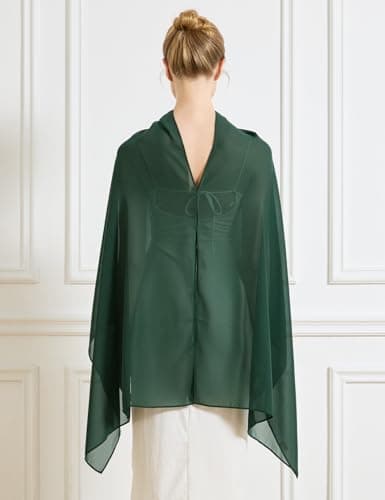 BEAUZSUZSANA Chiffon Cape Shawls for Evening Dress Soft Elegant Sheer Wraps Perfect for Weddings Parties (Hunter Green) - Thumbnail 3